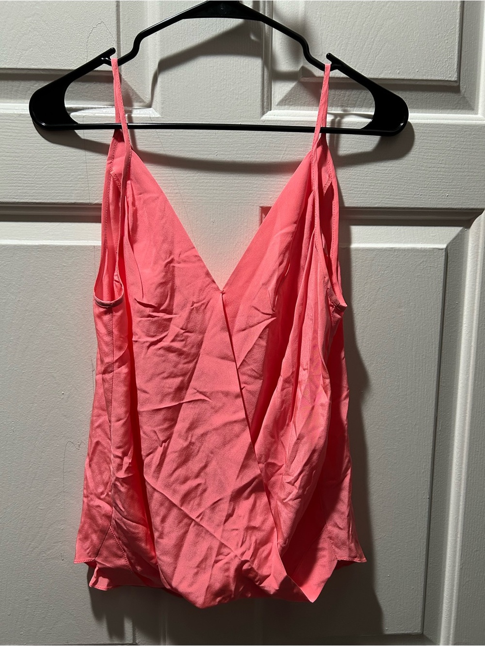 Amanda Uprichard Coral Pink V-Neck Wrap Spaghetti Strap Basic Silk Tank